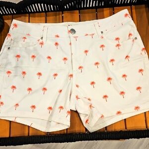 Indigo White and Orange Palm Tree Jean Shorts